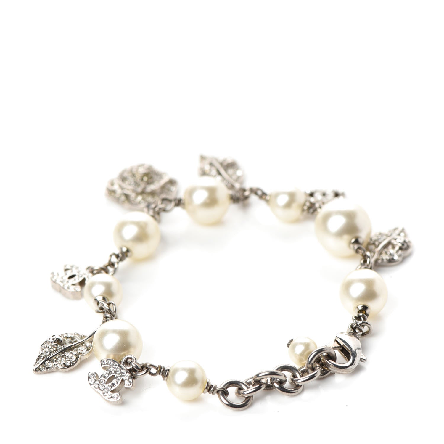 Chanel Crystal Pearl CC Charm Bracelet Silver 3 of 4