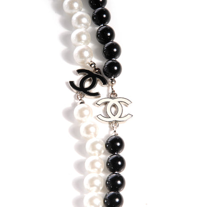 Chanel Pearl CC Beaded Long Necklace Black White 4 of 7