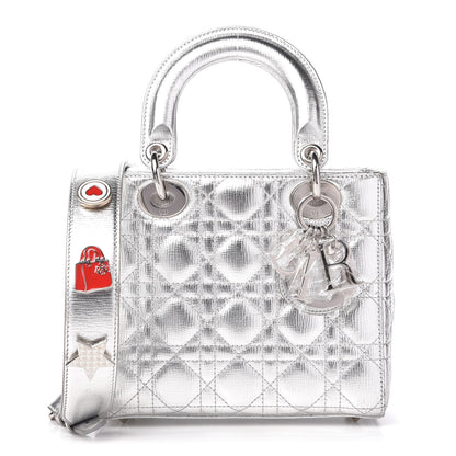 Christian Dior Metallic Grained Calfskin Cannage Small Lucky Badges My Lady Dior Silver 1 of 9
