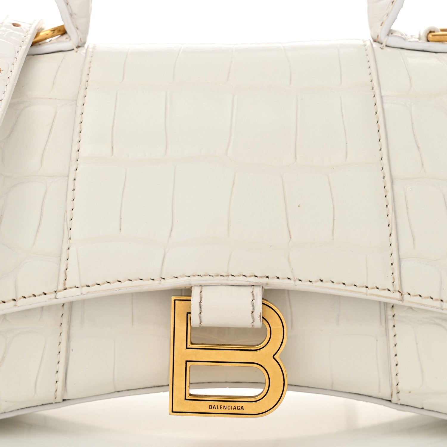 Balenciaga Shiny Calfskin Crocodile Embossed Hourglass Top Handle Bag XS White 9 of 12