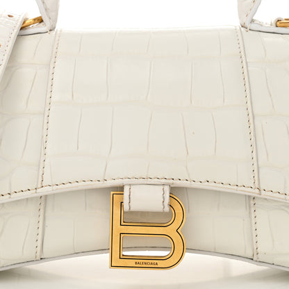 Balenciaga Shiny Calfskin Crocodile Embossed Hourglass Top Handle Bag XS White 9 of 12