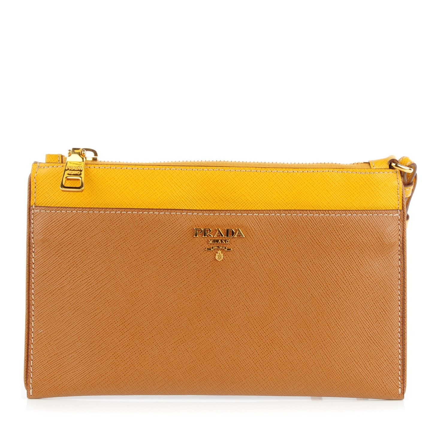 Saffiano Bi-Color Wristlet Clutch Caramel Mimosa