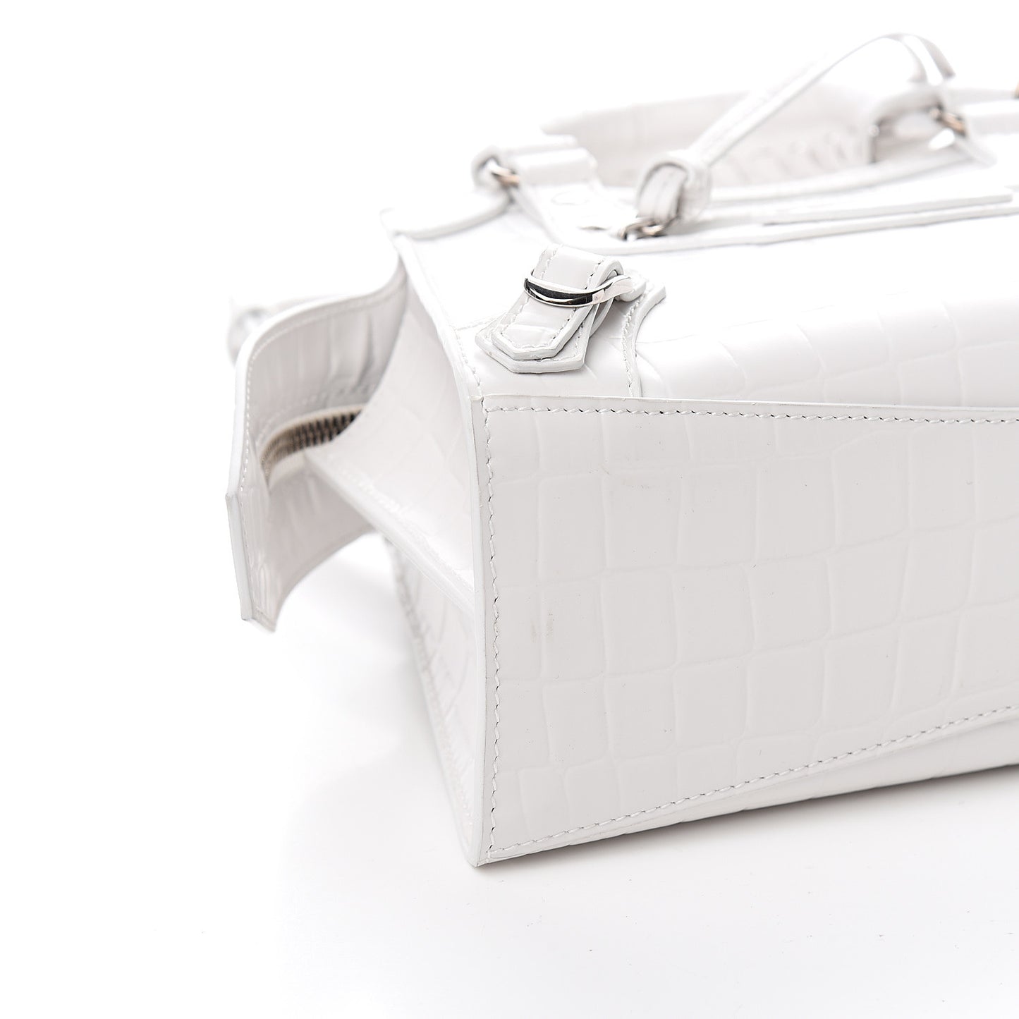 Semi Shiny Calfskin Crocodile Embossed Neo Classic Silver Hardware Mini City White