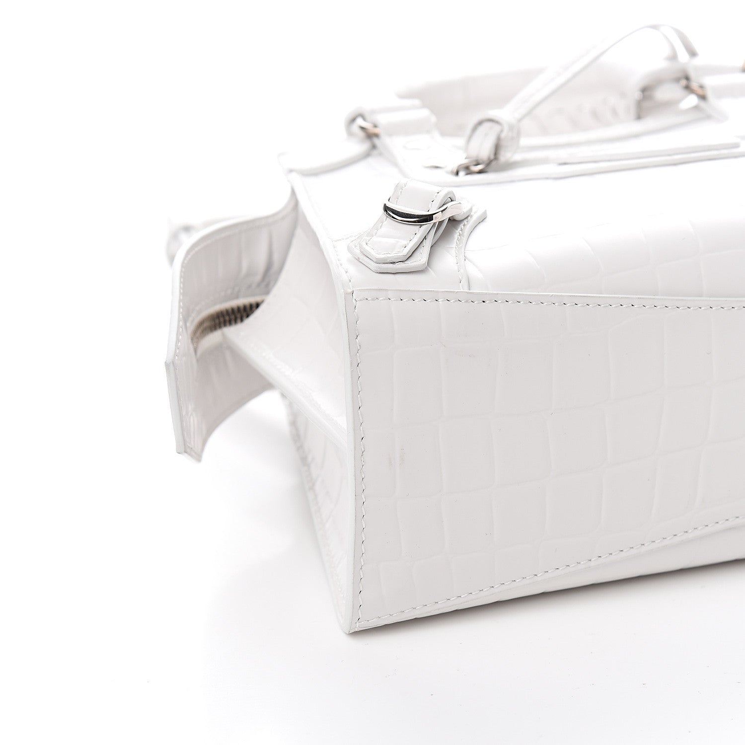 Balenciaga Semi Shiny Calfskin Crocodile Embossed Neo Classic Silver Hardware Mini City White 6 of 8