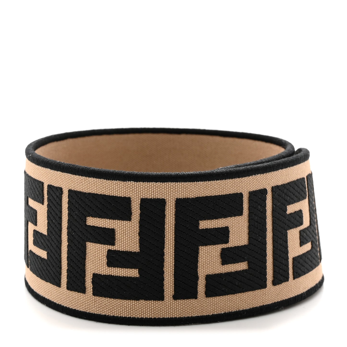 Canvas Ricamo Vitello King Embroidered FF Fish Eye Waist Belt 80 32 Sand Black