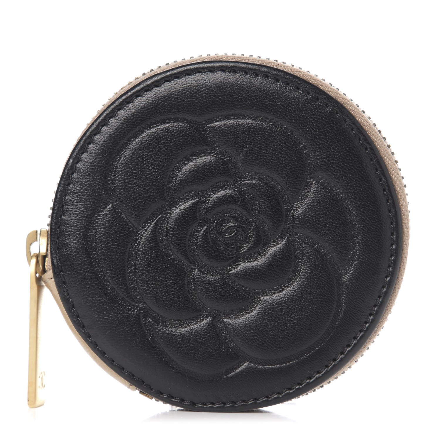 Chanel Lambskin Round Camellia CC Coin Purse Black 1 of 7
