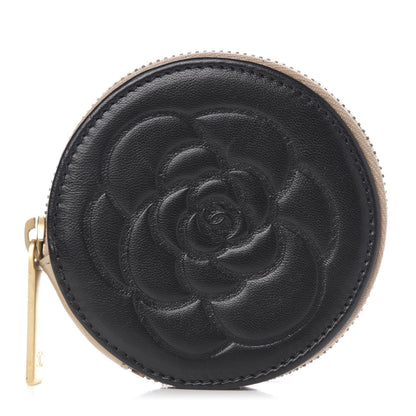 Chanel Lambskin Round Camellia CC Coin Purse Black 1 of 7