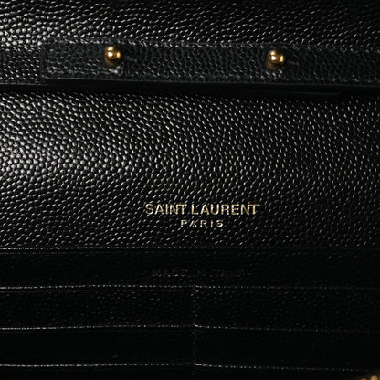 Saint Laurent Grain De Poudre Matelasse Chevron Monogram Chain Wallet Black 7 of 10