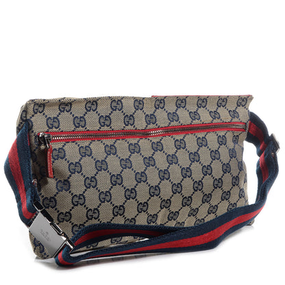 Gucci GG Monogram Web Double Pocket Belt Bag Navy Red 3 of 7