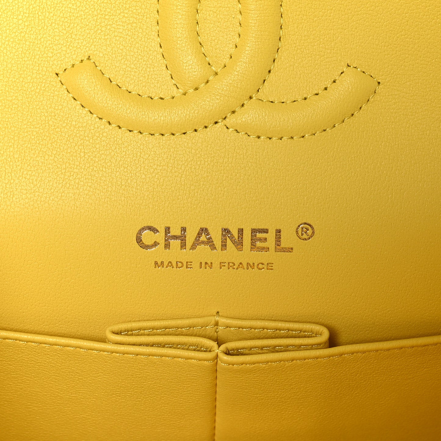 Caviar Quilted Medium Double Flap Yellow