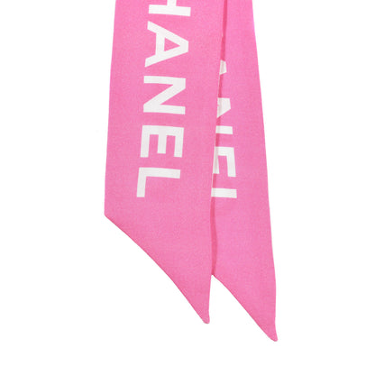 Chanel Silk Logo Slim Bandeau Scarf Fuchsia White 2 of 3