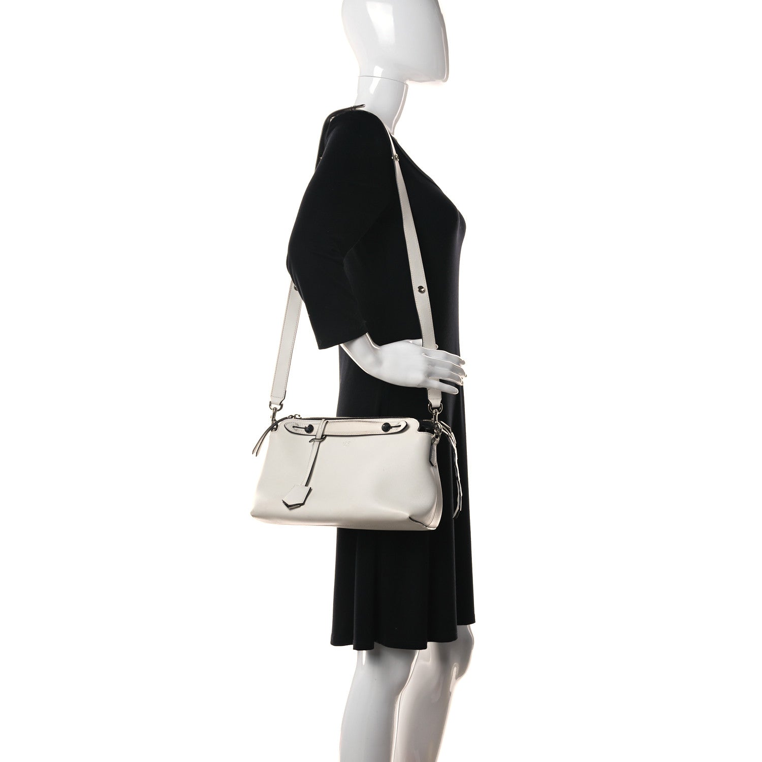 Fendi Vitello Dolce Croc Tail Medium By The Way Boston Bag White Black 2 of 26