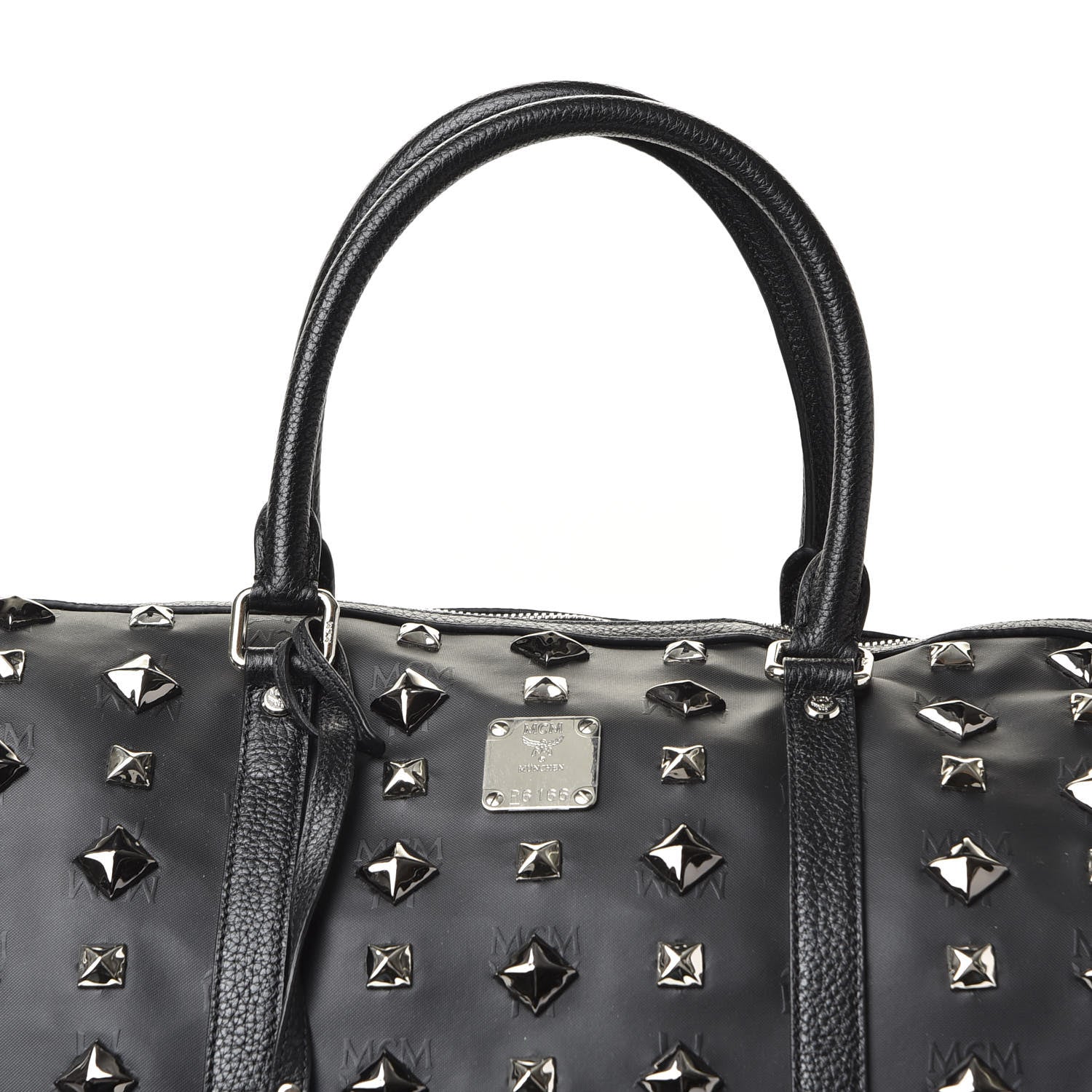 MCM Monogram Coated Canvas Spiked Weekender Black 8 of 8