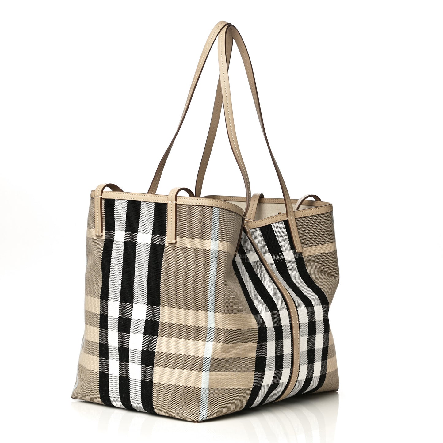 Canvas Calfskin Medium Check Beach Tote Dusty Sand