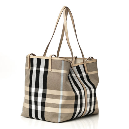 Burberry Canvas Calfskin Medium Check Beach Tote Dusty Sand 2 of 10