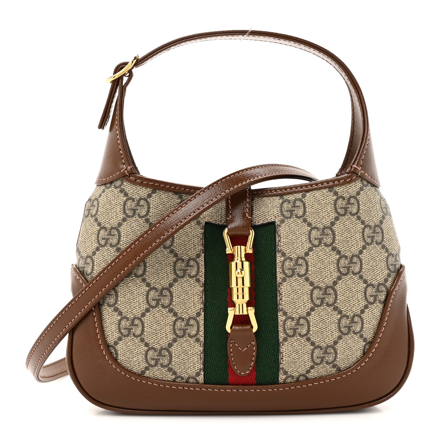 Gucci GG Supreme Monogram Azalea Calfskin Web Mini Jackie 1961 Hobo Beige Ebony Brown Sugar 1 of 10