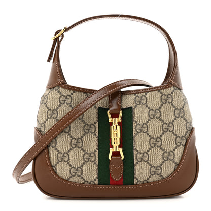 Gucci GG Supreme Monogram Azalea Calfskin Web Mini Jackie 1961 Hobo Beige Ebony Brown Sugar 1 of 10