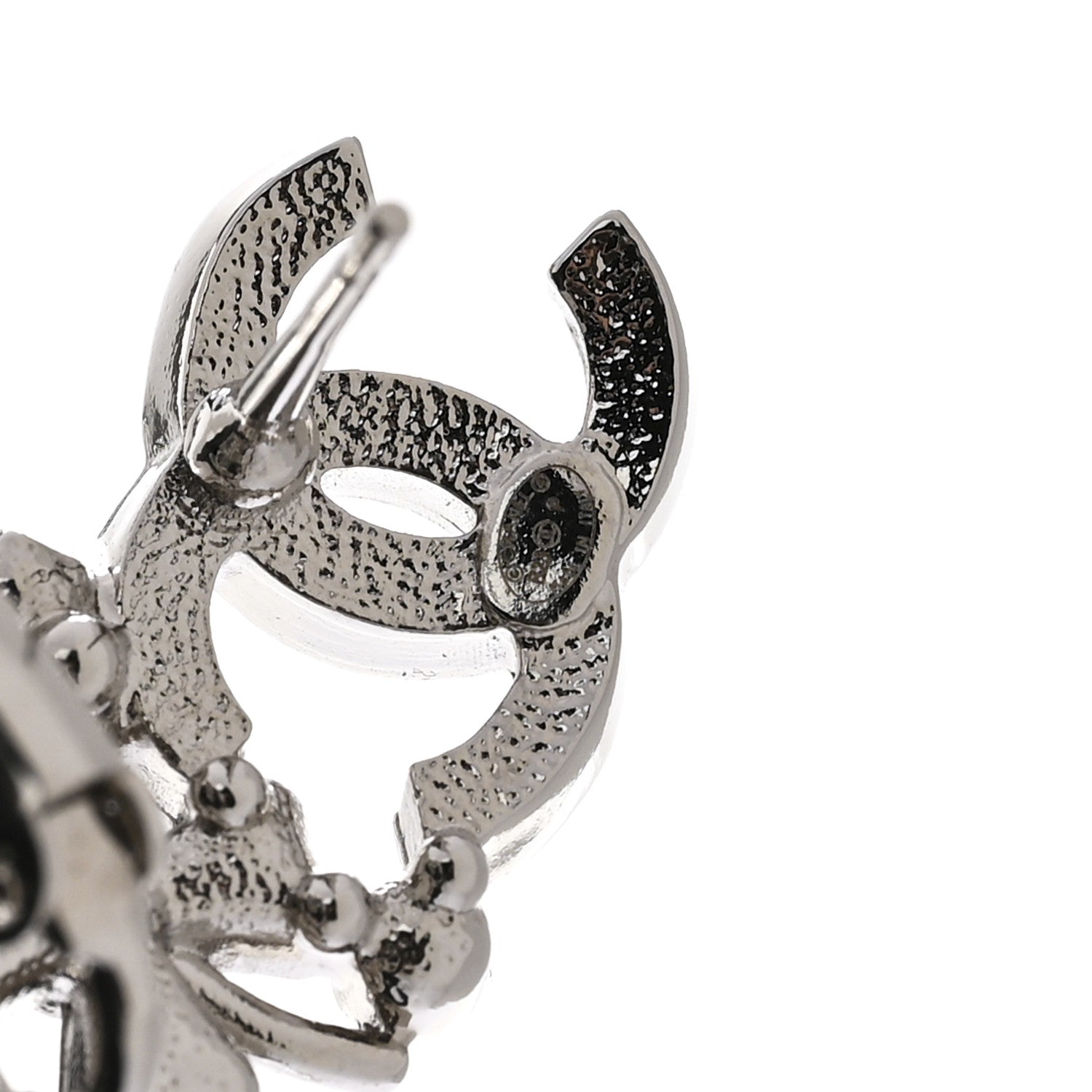 Chanel Metal Crystal No 5 Clover CC Clip On Drop Earrings Silver 4 of 5