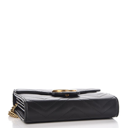 Gucci Calfskin Matelasse GG Marmont Chain Wallet Black 3 of 8
