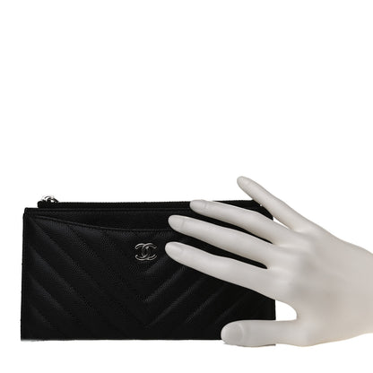 Chanel Caviar Chevron Quilted Zip Pouch Black 2 of 11