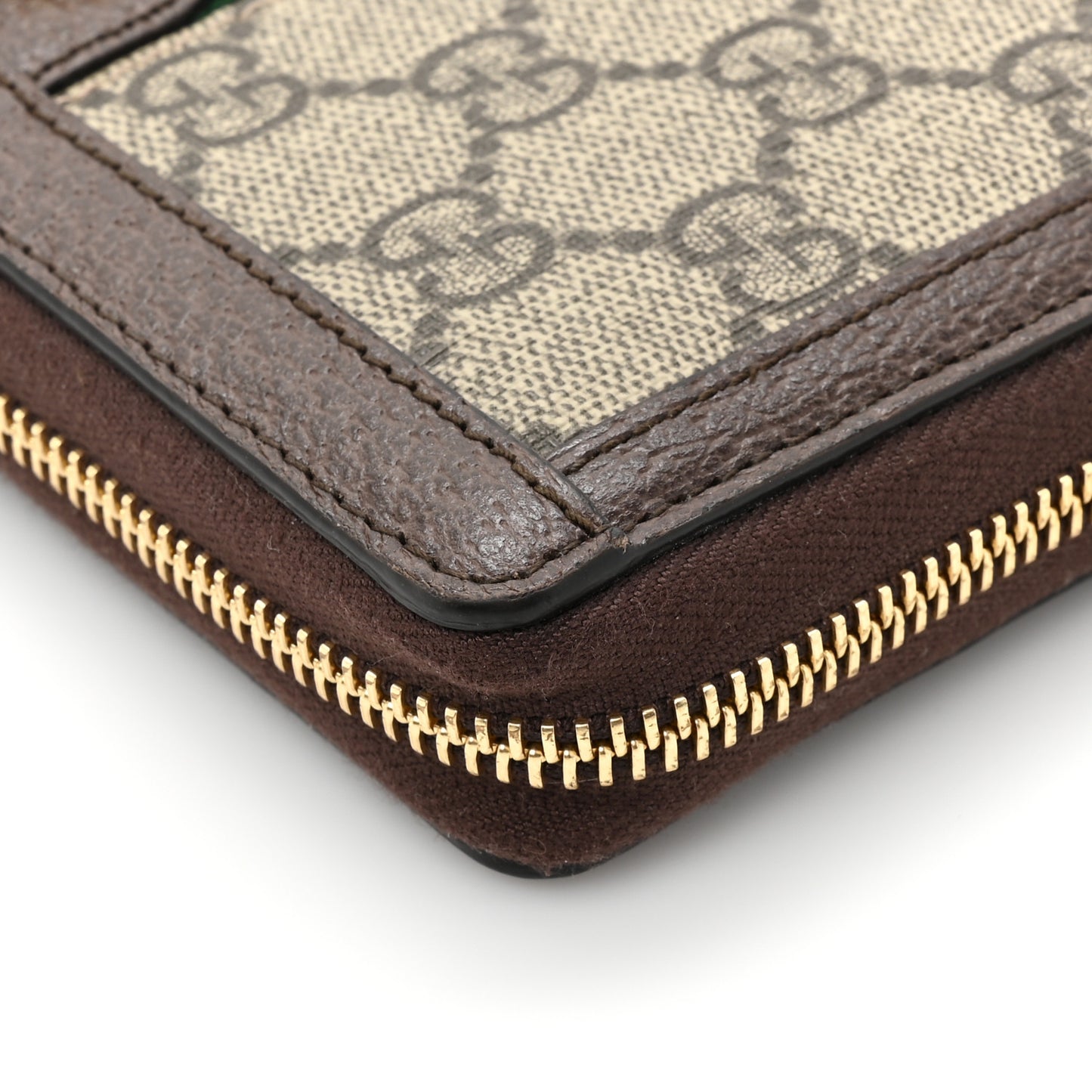 GG Supreme Monogram Web Ophidia Zip Around Wallet Brown