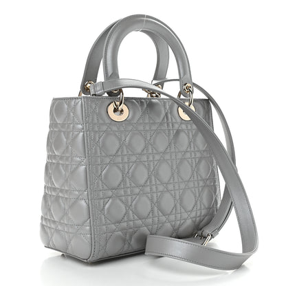 Christian Dior Pearly Lambskin Cannage Medium Lady Dior Opaline 3 of 8