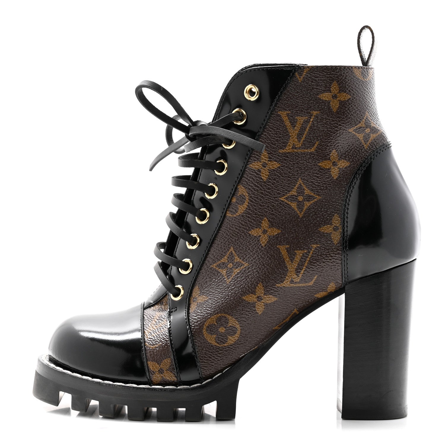 Louis Vuitton Patent Calfskin Monogram Star Trail Ankle Boots 37.5 Black 1 of 8