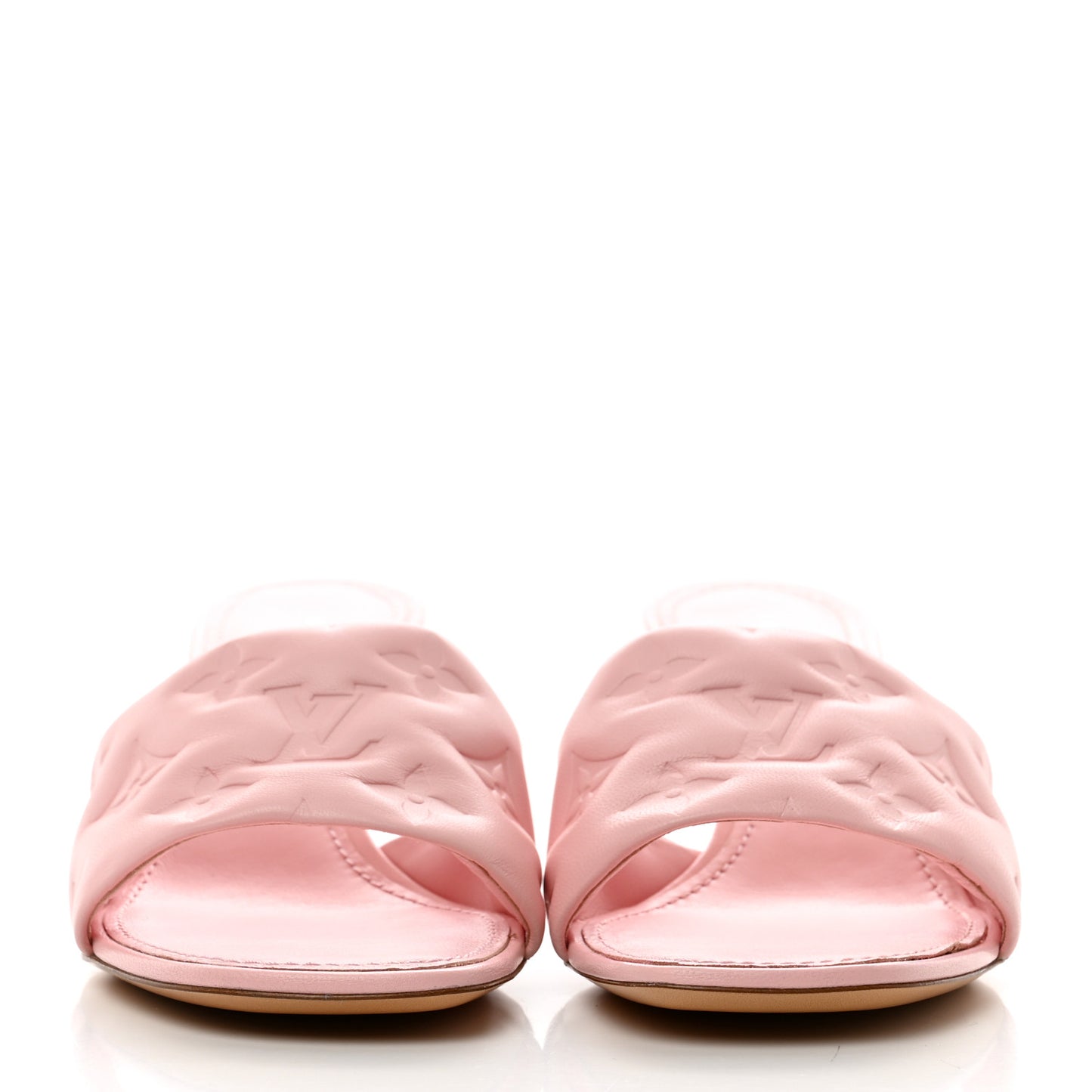 Lambskin Embossed Monogram Revival Mid Heel Mules 37 Rose Claire