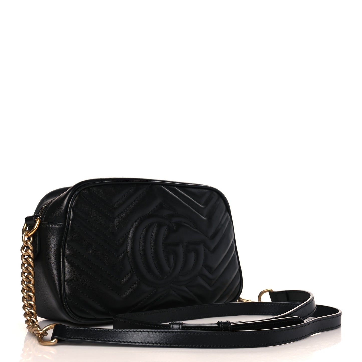 Calfskin Matelasse Small GG Marmont Chain Shoulder Bag Black