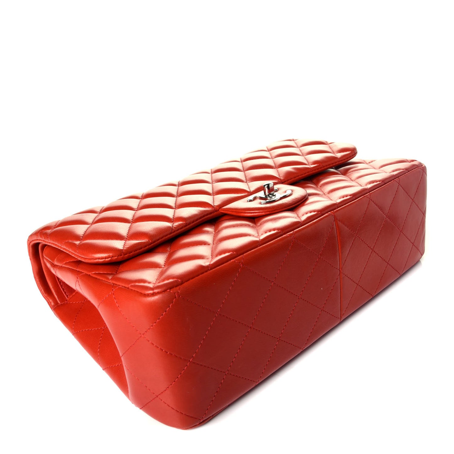 Lambskin Quilted Jumbo Double Flap Red