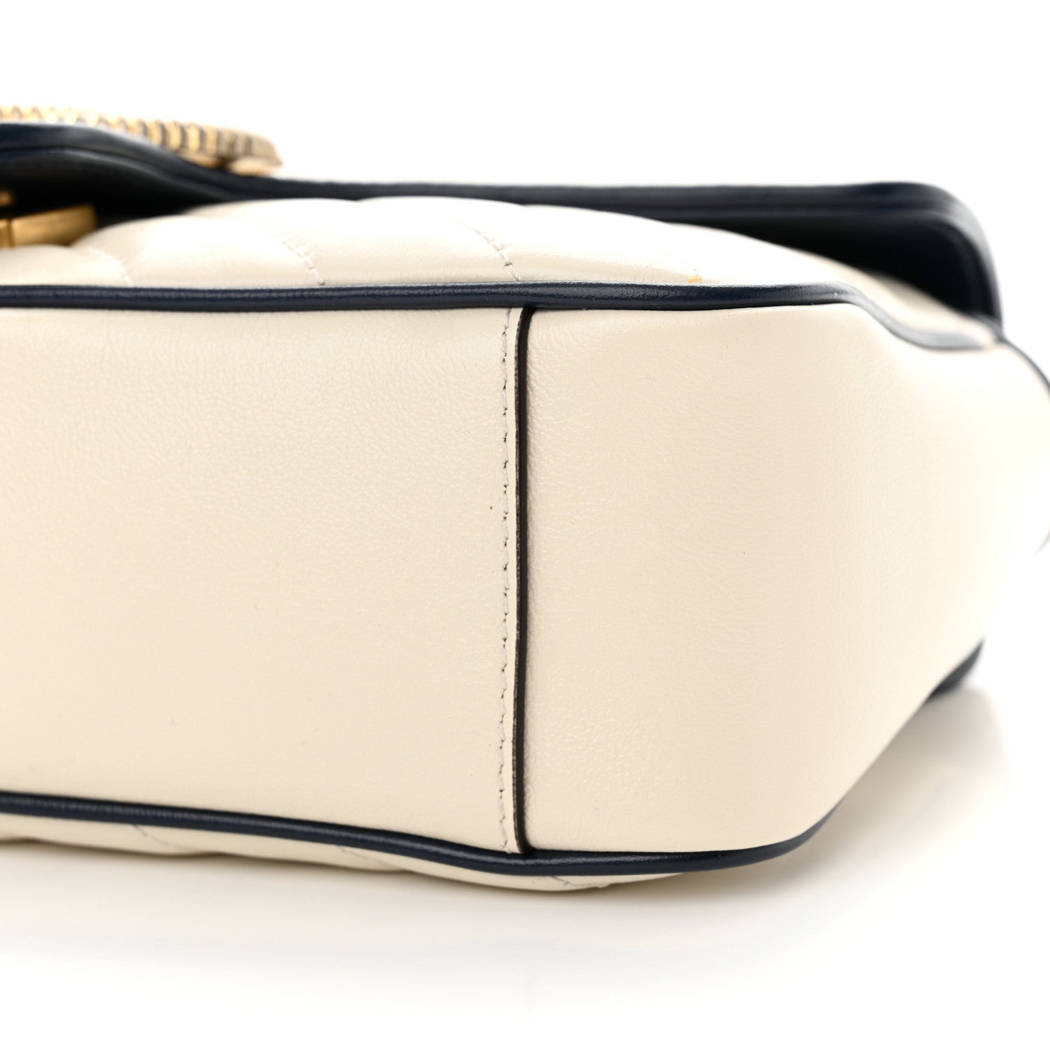 Gucci Vintage Effect Calfskin Matelasse Diagonal Small Torchon GG Marmont Shoulder Bag Mystic White Blue Agata 10 of 11