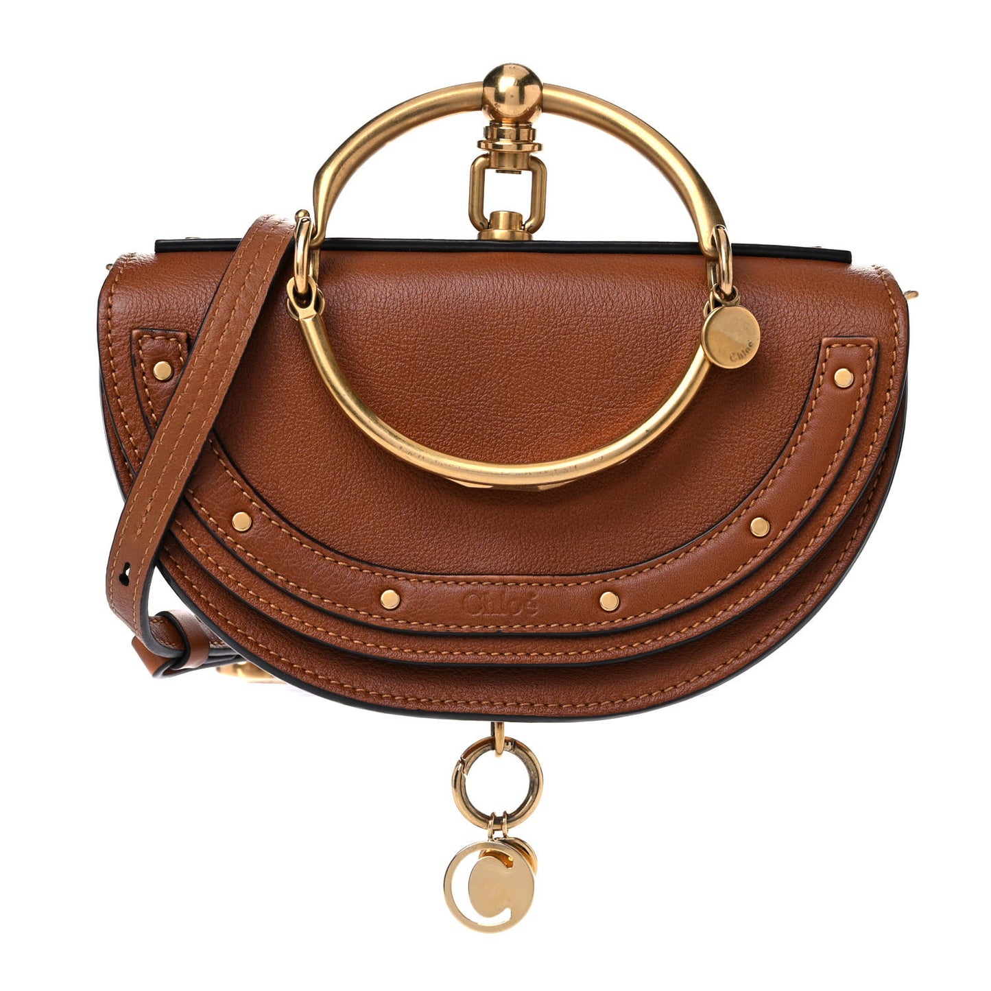 Calfskin Small Nile Bracelet Minaudiere Bag Caramel