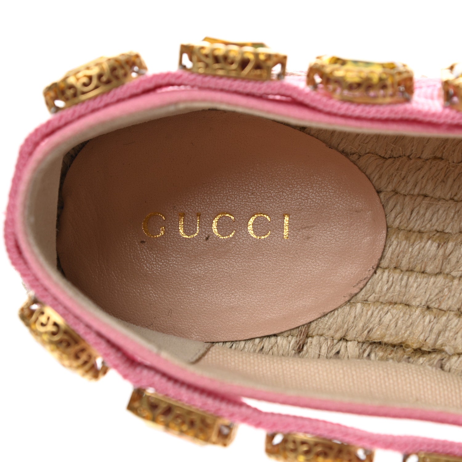 Gucci Canvas Crystal Embellished Espadrilles 35.5 Pink 7 of 10