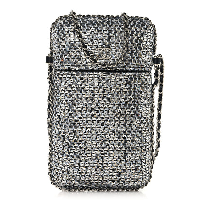 Chanel Tweed Sequin Chain Around Phone Holder Silver Black 1 of 10