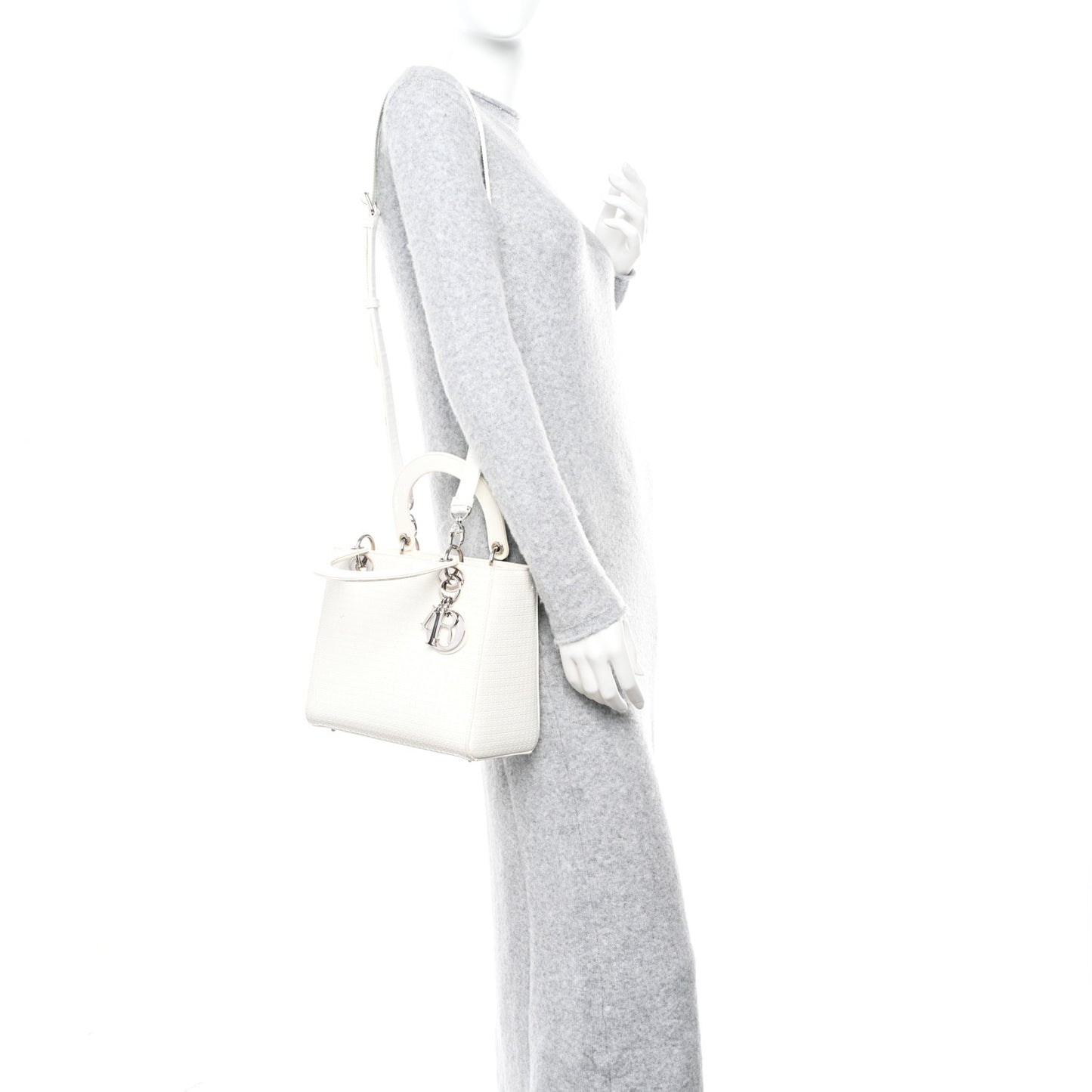 Patent Micro-Cannage Medium Lady Dior White