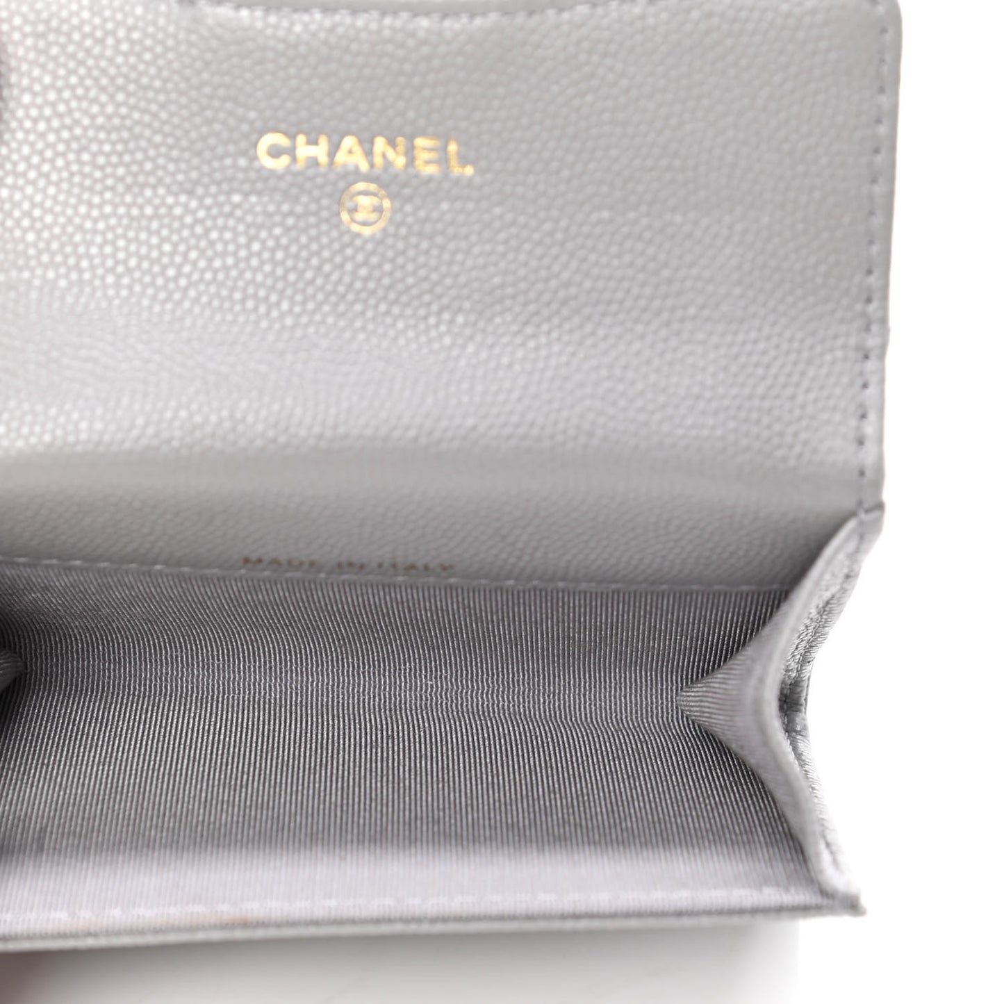 Caviar Quilted Flap Card Holder Wallet Grey