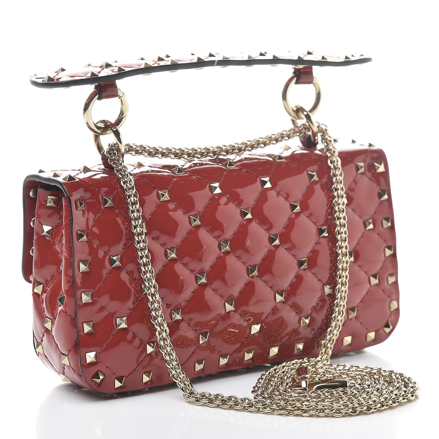 Patent Small Rockstud Spike Shoulder Bag Rosso Valentino
