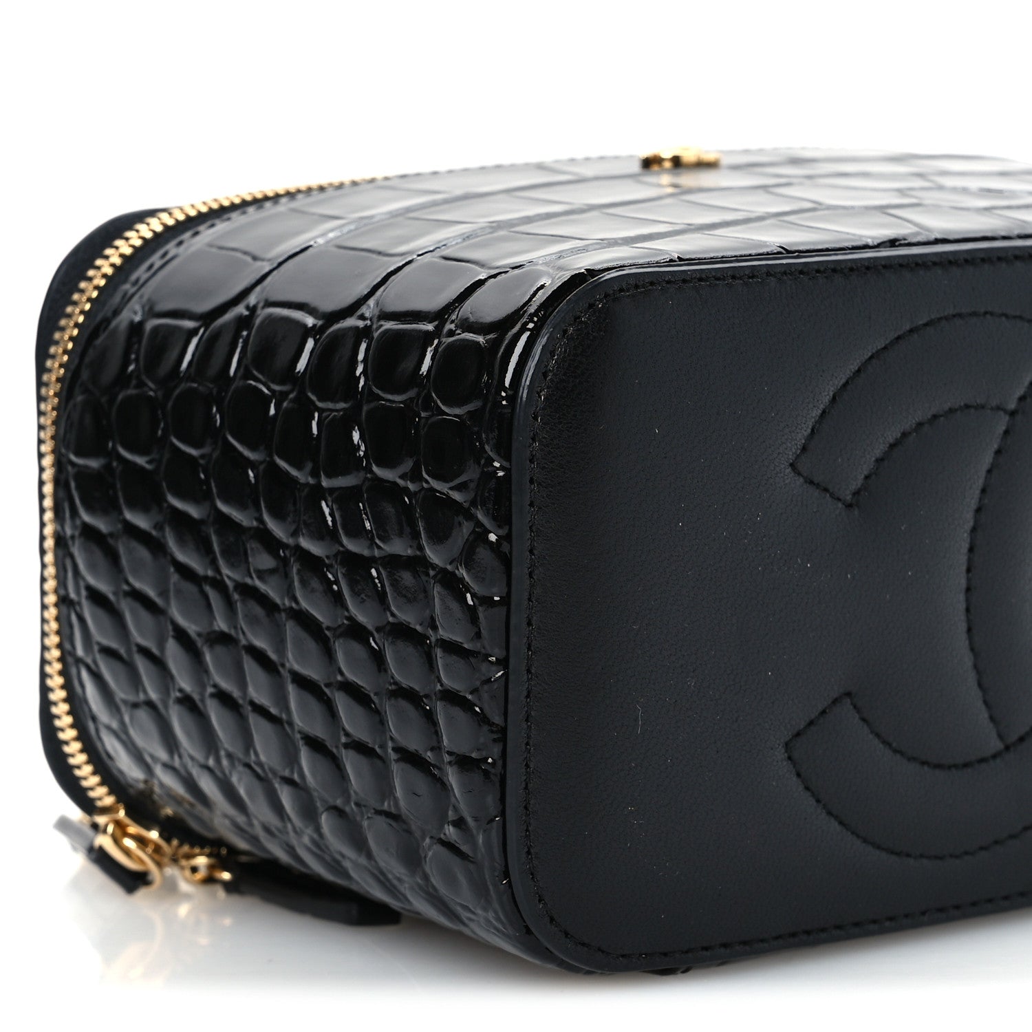 Chanel Calfskin Crocodile Embossed Exoticoco Small Top Handle Vanity Case With Chain Black 8 of 9