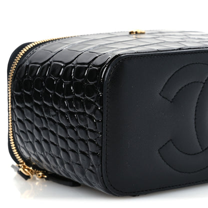 Chanel Calfskin Crocodile Embossed Exoticoco Small Top Handle Vanity Case With Chain Black 8 of 9