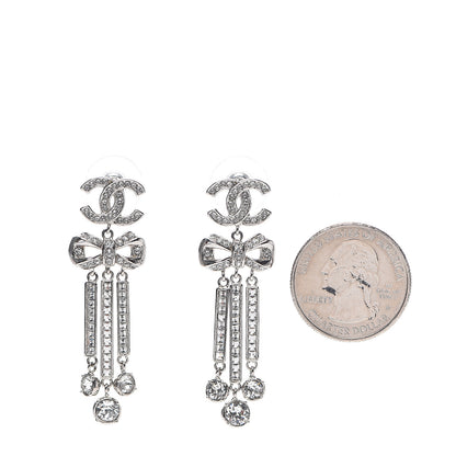 Chanel Crystal CC Bow Drop Earrings Silver 2 of 4