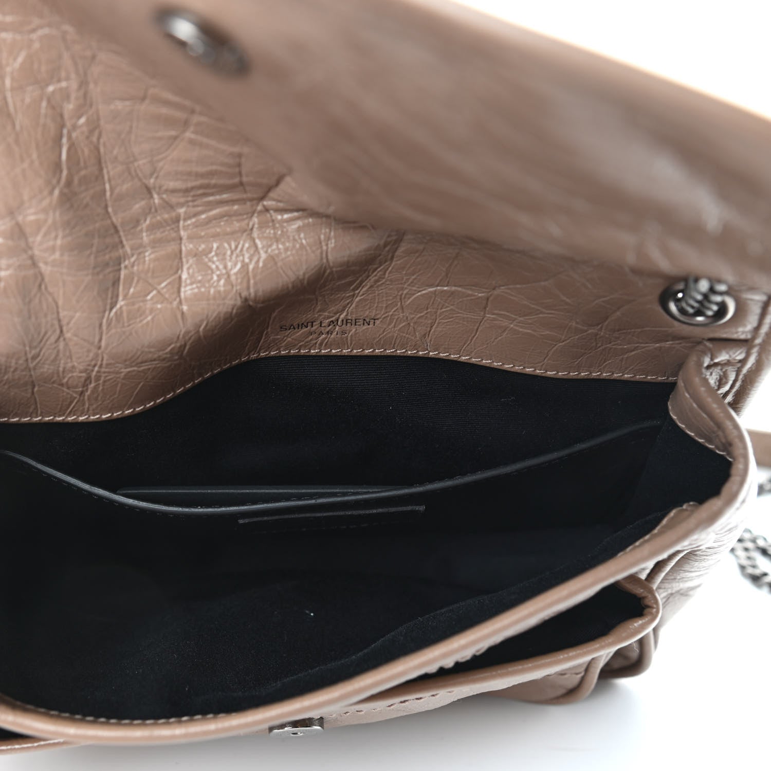 Saint Laurent Crinkled Calfskin Matelasse Monogram Baby Niki Chain Satchel Light Taupe 5 of 10
