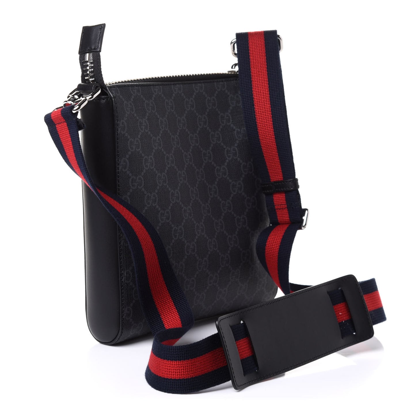 GG Supreme Monogram Web Small Flat Messenger Bag Black Grey