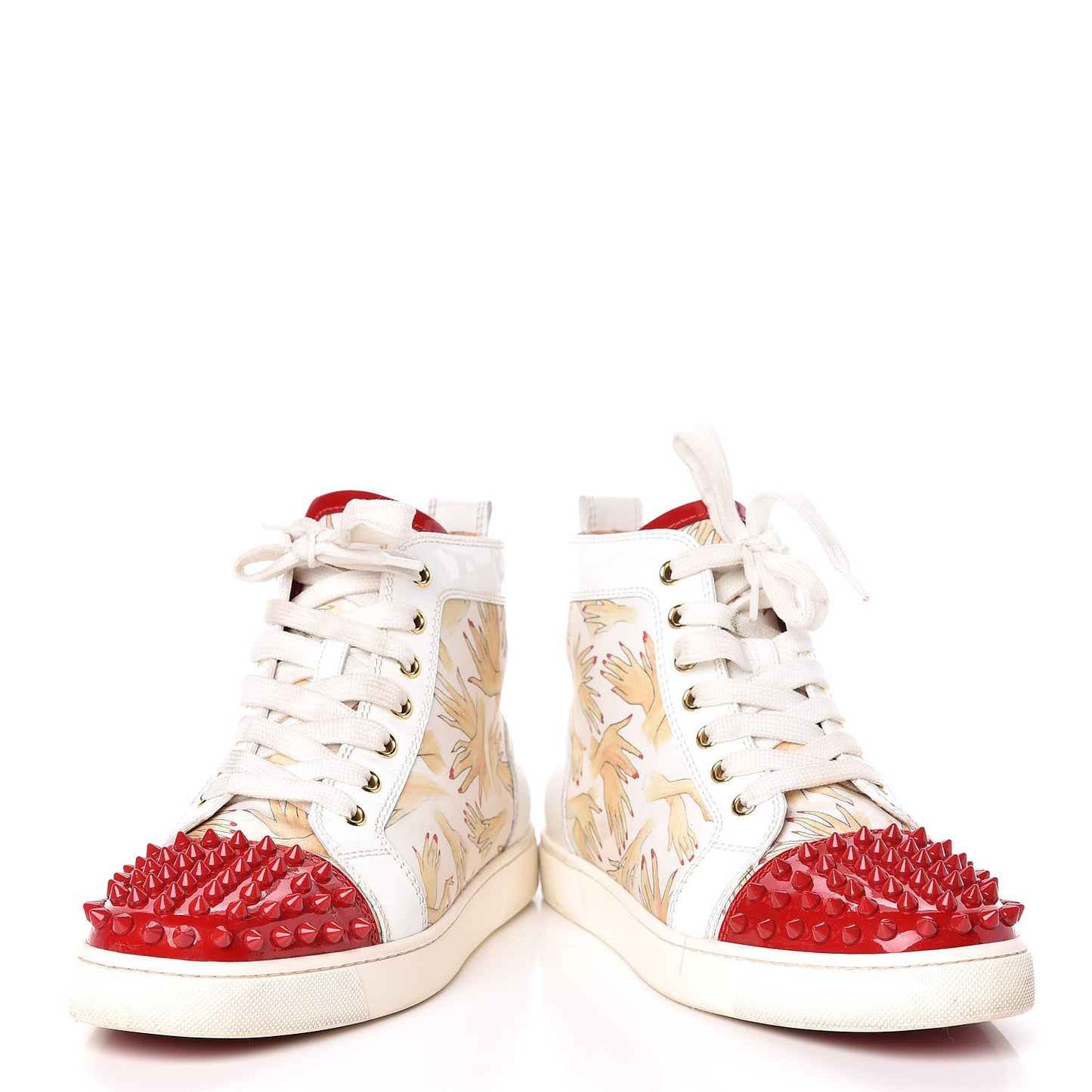 Toile Printed Patent Calfskin Tissu Beauty Spikes Louis Flat Sneakers 38 White