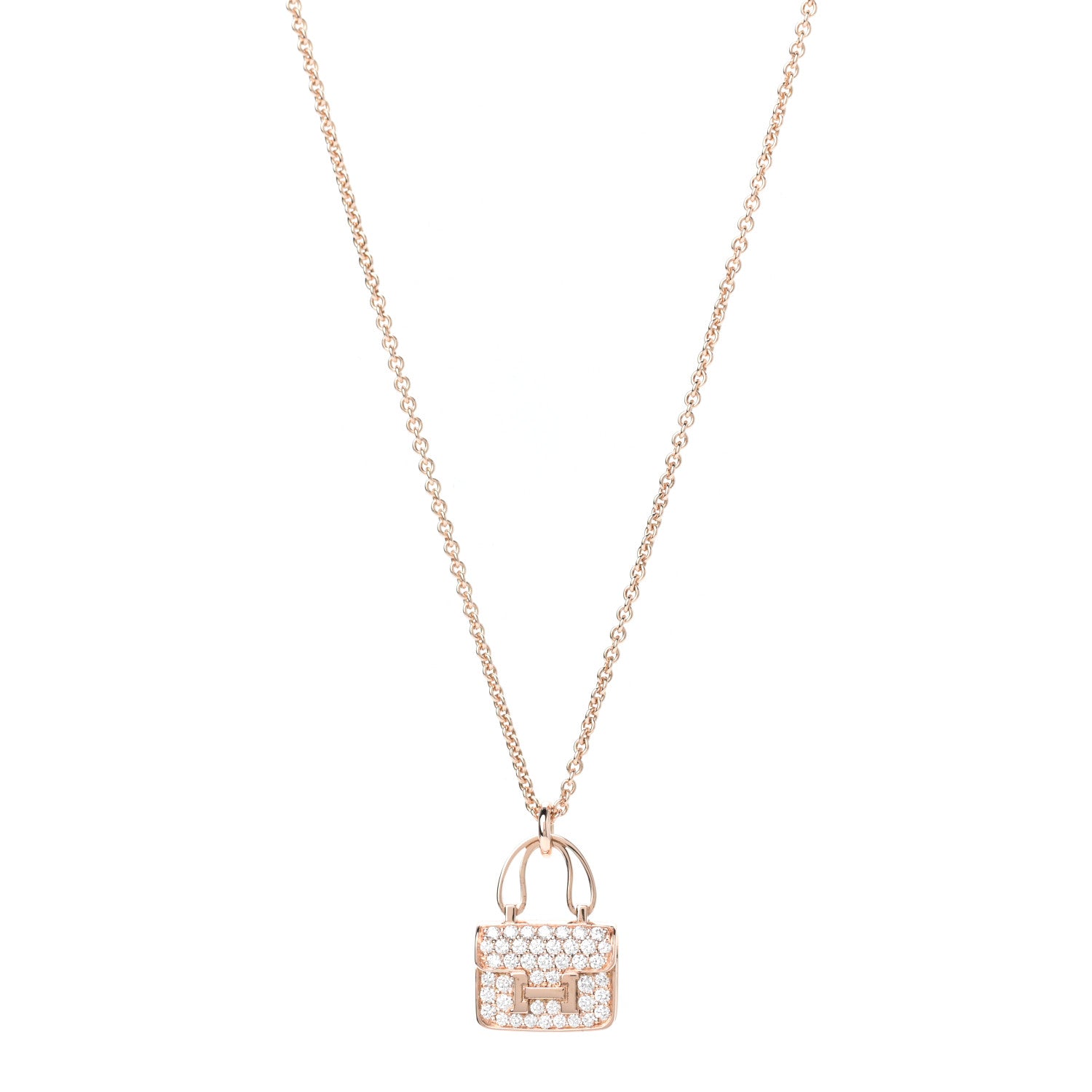 Hermes 18K Rose Gold Diamond Constance Amulettes Pendant Necklace 1 of 6