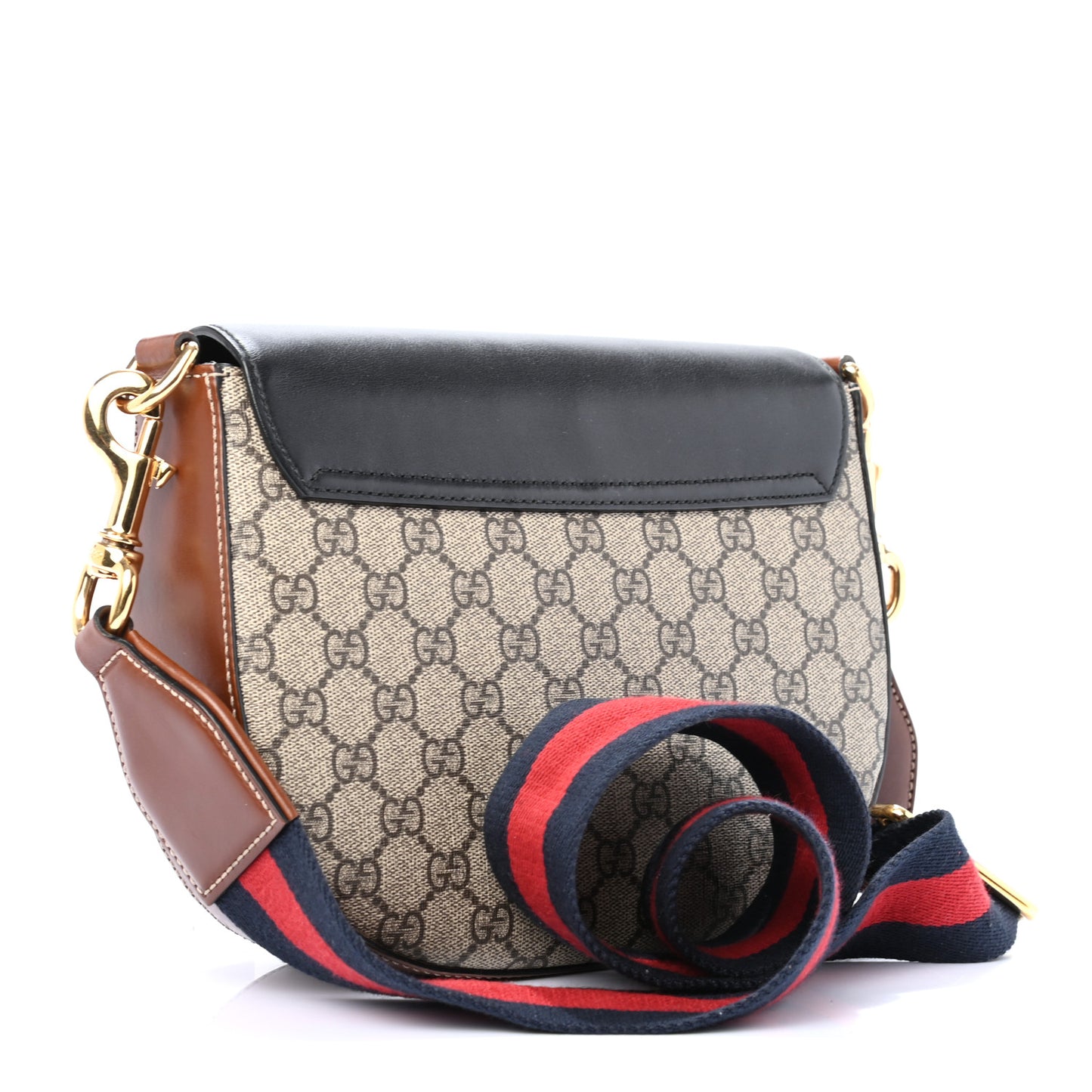 GG Supreme Monogram Web Medium Padlock Messenger Shoulder Bag Black
