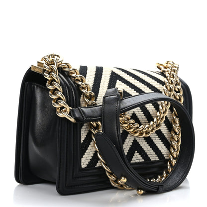 Chanel Fabric Chevron Braided Medium Boy Flap Black White 3 of 9