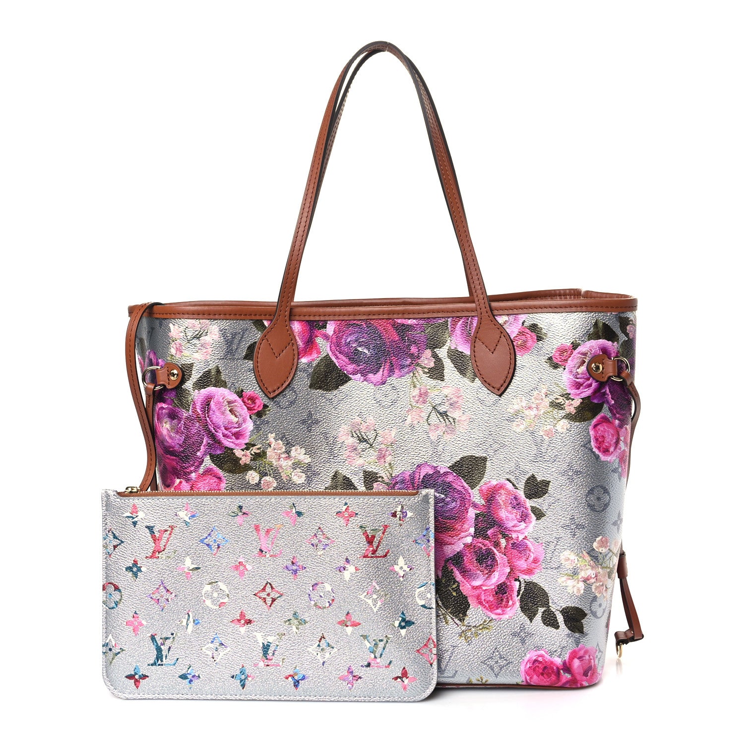 Louis Vuitton Metallic Monogram LV Garden Neverfull MM Silver 1 of 9