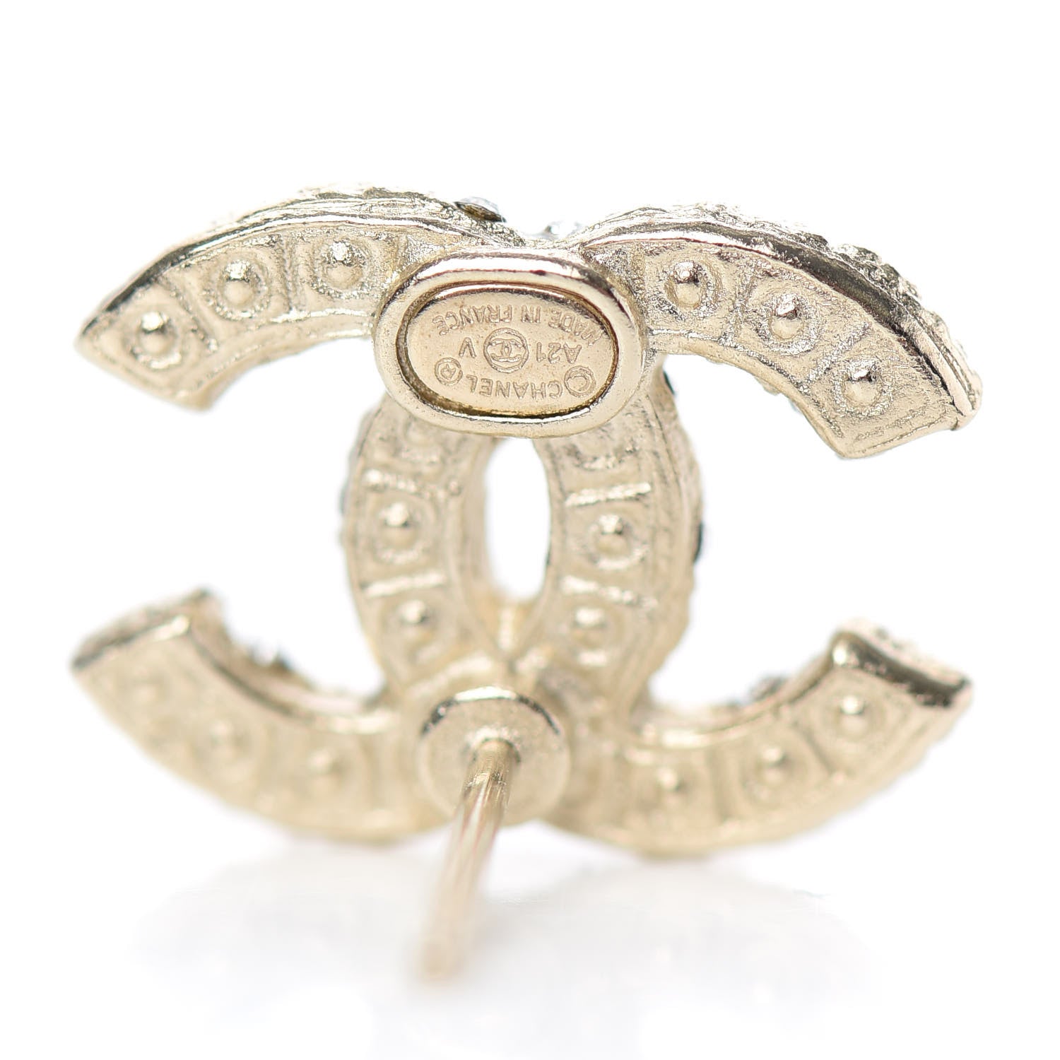 Chanel Pearl Crystal CC Earrings Light Gold 3 of 5