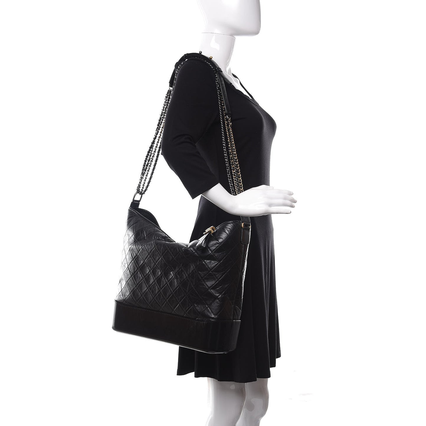 Aged Calfskin Quilted Maxi Gabrielle Hobo Black