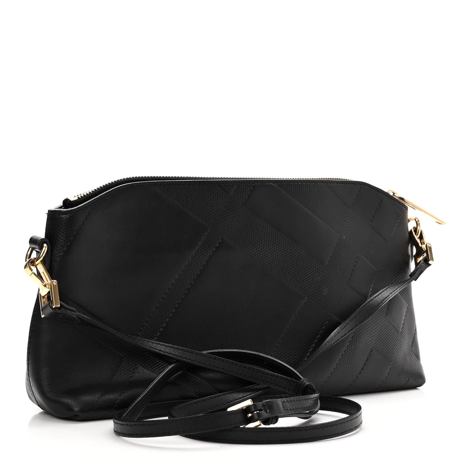 Burberry Calfskin Check Embossed Small Chichester Crossbody Clutch Bag Black 3 of 10